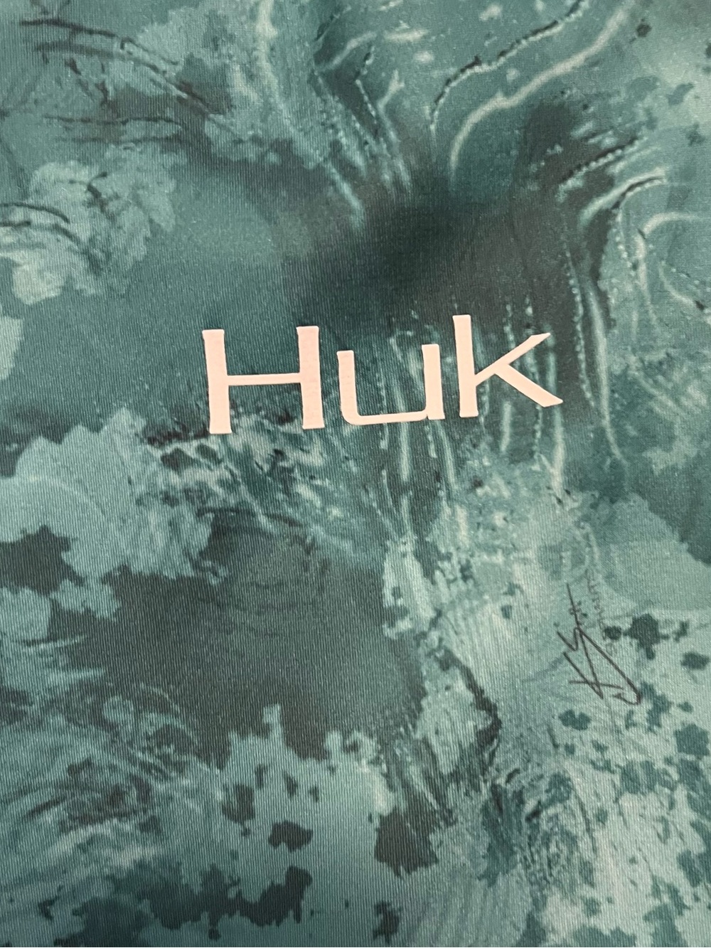 Men’s Huk Teal and Mint Green Camo Performance Hoodie - Picture 3 of 5
